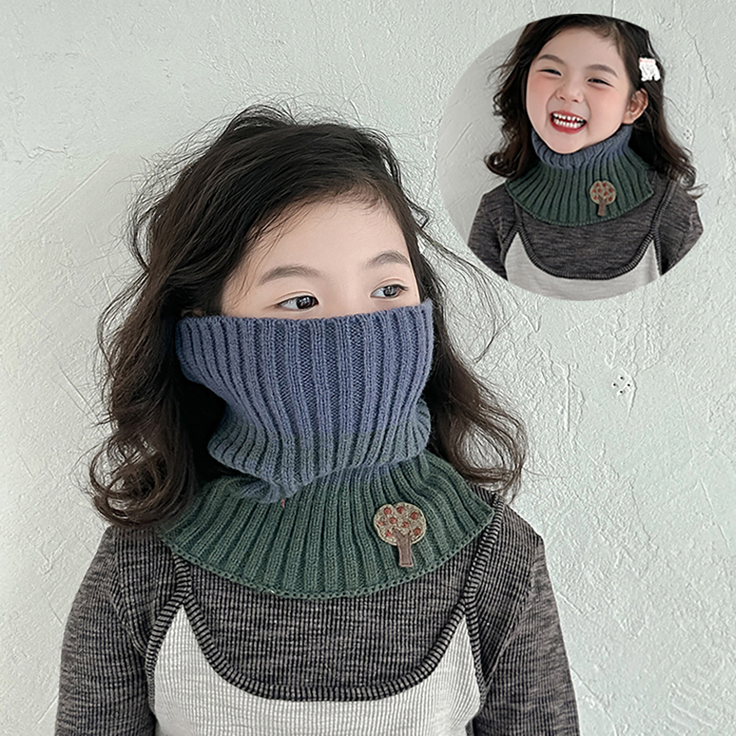 儿童渐变撞色脖套 秋冬新款 1-10岁男女童宝宝围脖围巾软毛线单圈