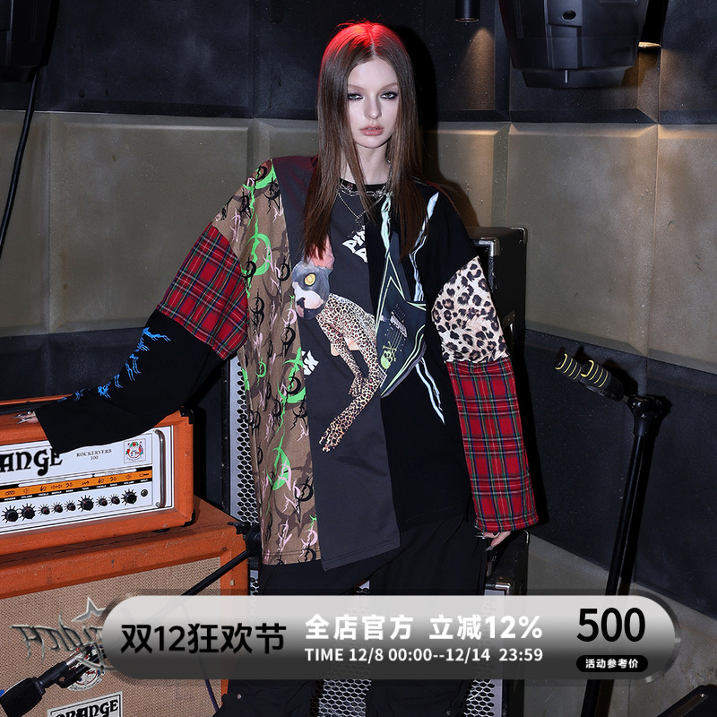 PINKSPINK原创电月超拼接摇滚T恤