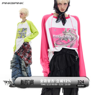 无性别宽松Y2KT恤 原创Remake未来印花拼接插肩袖 PINKSPINK 25SS