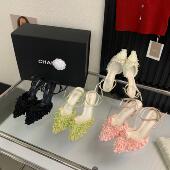 气质百搭女鞋 一字带高跟单鞋 女包头半拖鞋 DouDou家花朵细跟凉鞋