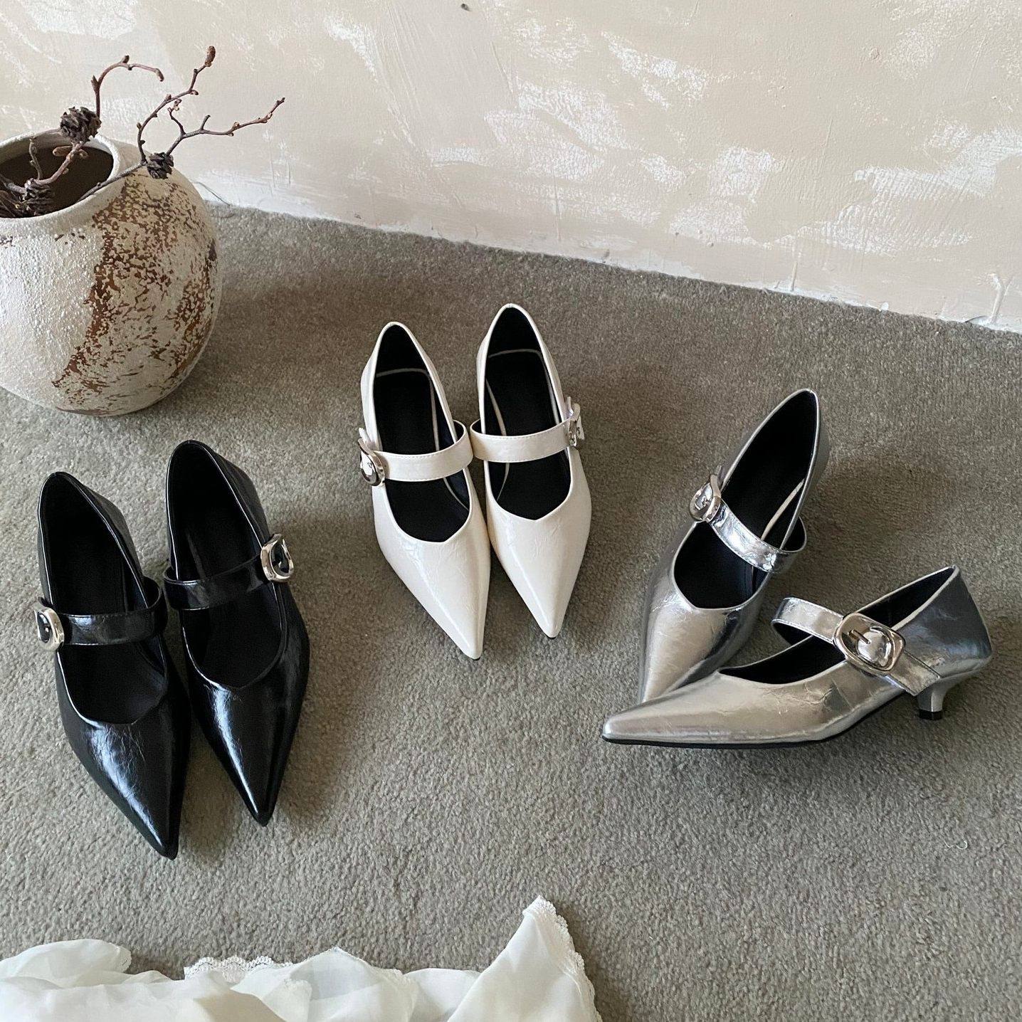 复古风尖头浅口一字扣玛丽珍鞋女细跟百搭气质通勤单鞋,女鞋,玛丽珍鞋,淘宝优惠券,粉丝福利购,淘宝优惠卷