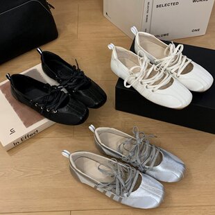 小众设计感绑带芭蕾舞鞋女方头平底浅口玛丽珍鞋休闲包鞋