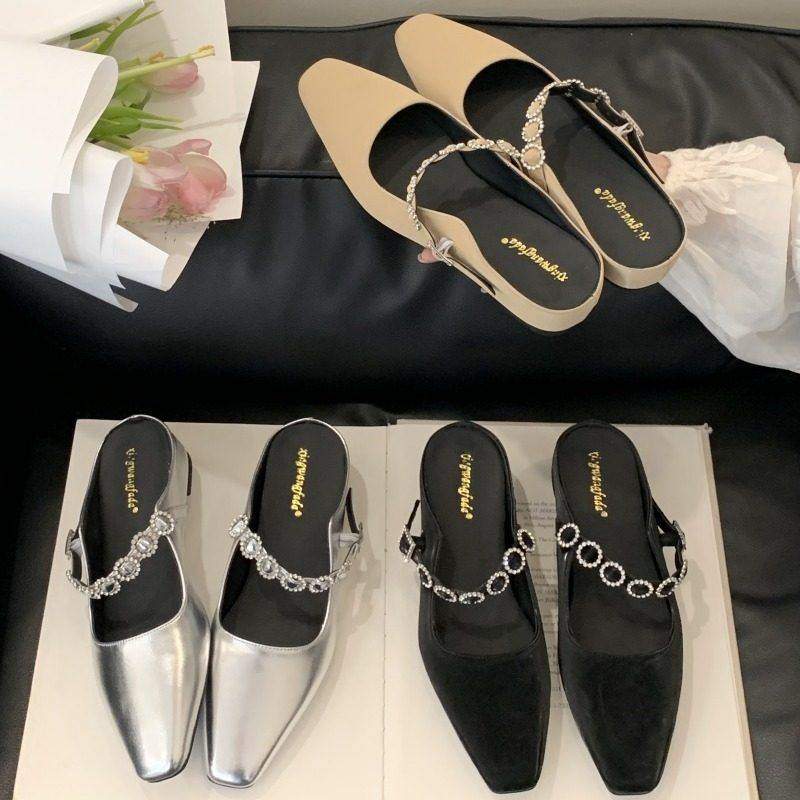 法式水钻包头凉鞋女2026新款内增高方头一字带百搭穆勒鞋,女鞋,时装凉鞋,淘宝优惠券,粉丝福利购,淘宝优惠卷