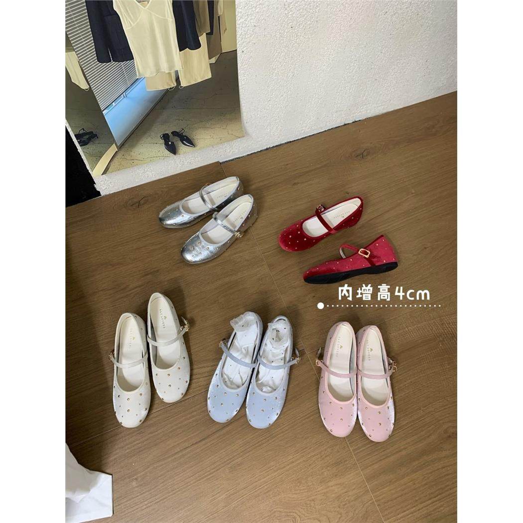 法式铆钉玛丽珍鞋女平底温柔风一字扣内增高4cm单鞋,女鞋,玛丽珍鞋,淘宝优惠券,粉丝福利购,淘宝优惠卷