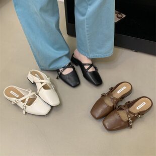 单鞋 法式 玛丽珍懒人穆勒鞋 女2026夏平底外穿温柔晚晚鞋 包头半拖鞋