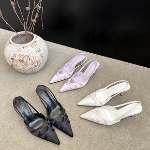 春夏细跟尖头气质百搭穆勒鞋 女2026新款 温柔风蝴蝶结包头凉鞋 法式
