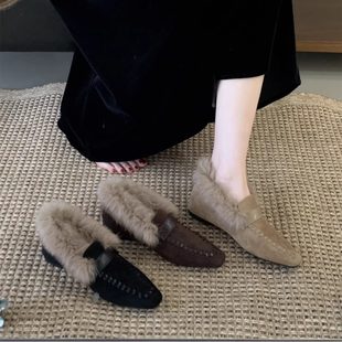 女加绒保暖气质内增高懒人百搭单鞋 毛毛乐福鞋 韩版 2025年秋冬新款