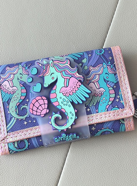 Smiggle卡包蓝色海马独角兽树懒零钱包游戏周边学生男女短款钱夹