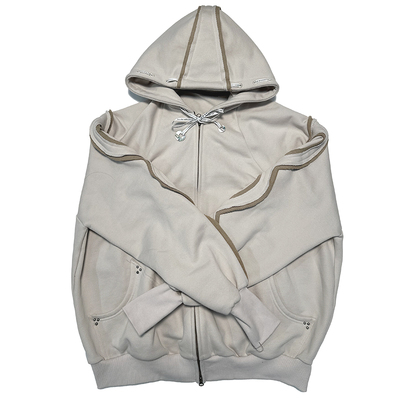 RUI built 25秋冬 拼接宽松抽绳拉链卫衣