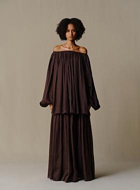 INTO THE EAST 苎麻一字领上衣/细褶半裙