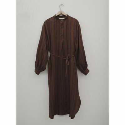 40%OFF AVIVA JIFEI XUE 亚麻丝绸条纹立领衬衫连衣裙