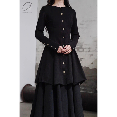 m.a+圆领长袖拼接连衣裙棉