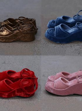 50%OFF Louis Shengtao Chen 丝绒褶皱厚底凉鞋 系列合集