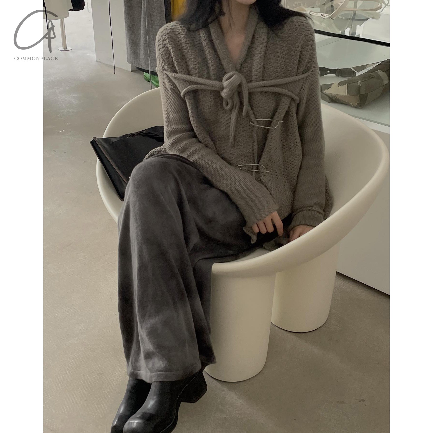 纯羊绒系带波浪短外套针织衫