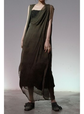 60%OFF elapsing 花染无袖宽松V领连衣裙