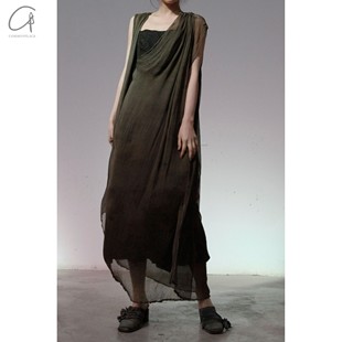 宽松V领连衣裙 花染无袖 60%OFF elapsing