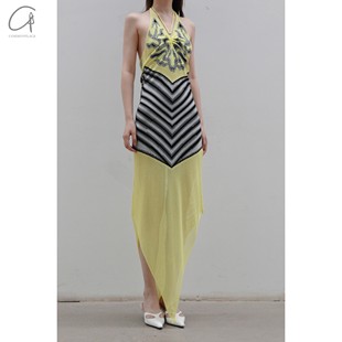 异型花卉提花挂脖连衣裙 KNITS 70%OFF NAN