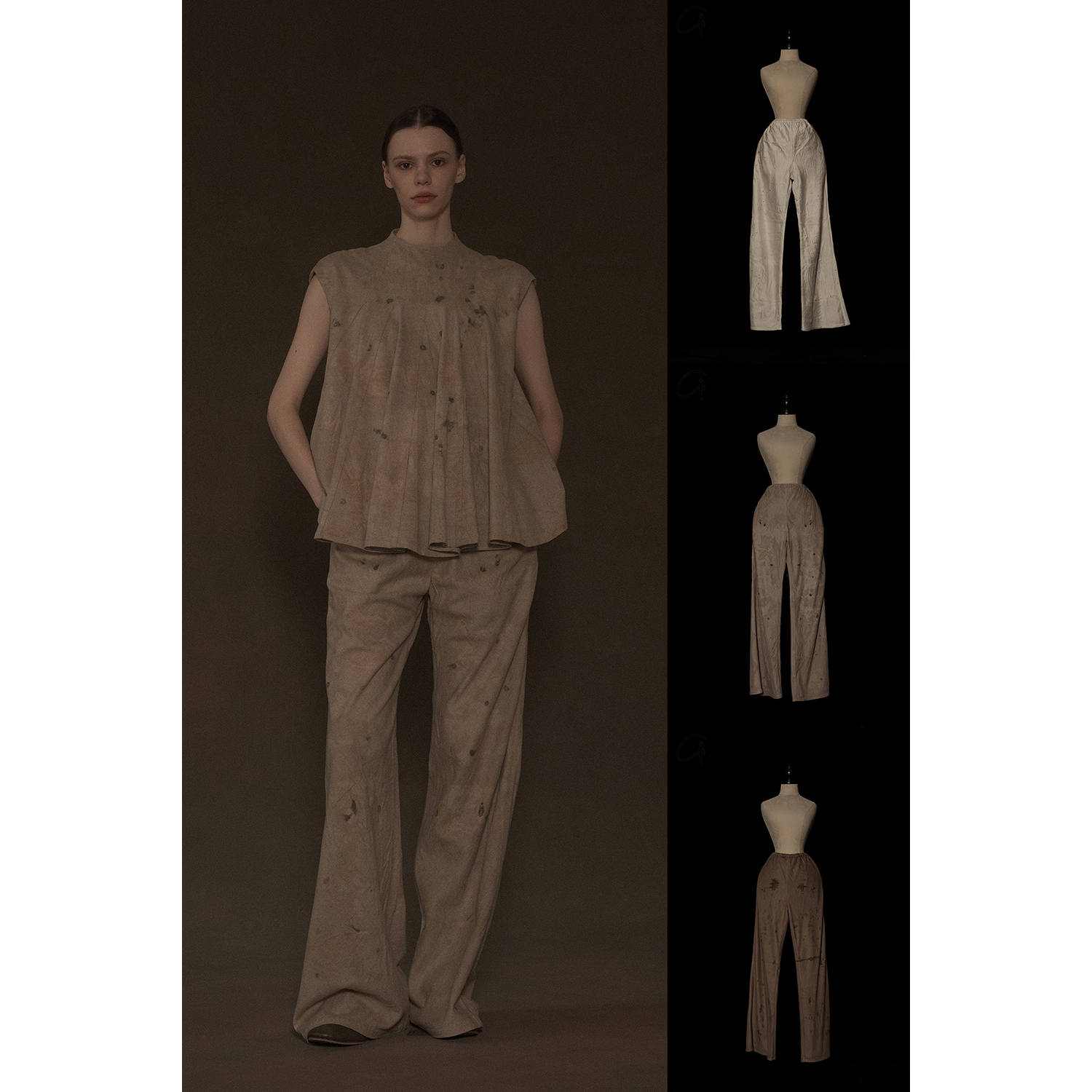 Mutedance 宽松丝绸羊绒花染长裤