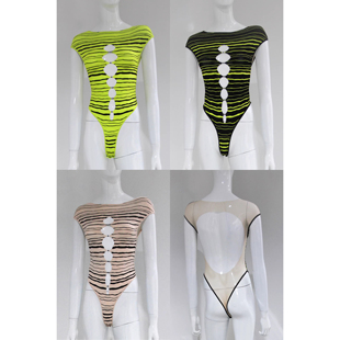 条纹拼接网纱连体衣 Zhou 70%OFF Rui