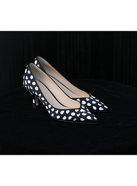 80%OFF Eugene Riconneaus 不规则白色涂鸦波点尖头高跟单鞋