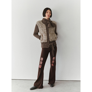 绒毛撞色围领短外套 25秋冬 NAN KNITS