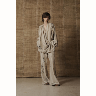手工 系列 植物染色 真丝亚麻宽松长休闲裤 Mutedance