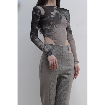 OUDEWAAG经典网纱印花打底连体衣