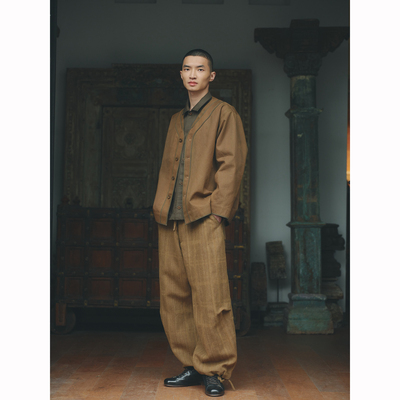 AVIVA JIFEI XUE 羊毛亚麻格纹降落伞裤