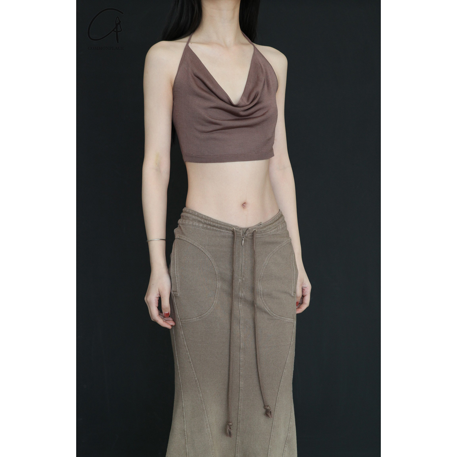 40%OFF OUDE WAAG  真丝荡领系带针织上衣