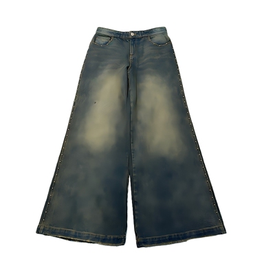 RUI built 25秋冬 G字腰饰铆钉阔腿牛仔裤