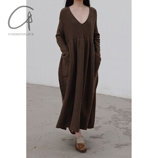 40%OFF Daniel Andresen 牦牛绒V领针织大口袋连衣裙 柔软
