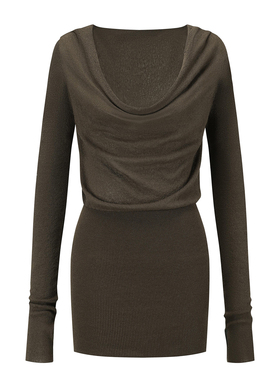 OUDE WAAG 26春夏 垂坠荡领褶皱肌理针织短裙连衣裙