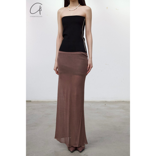 60%OFF SWAYING  真丝撞色假两件长半裙