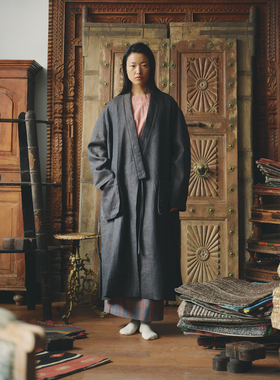 AVIVA JIFEI XUE 羊毛亚麻牛仔长款和服夹克