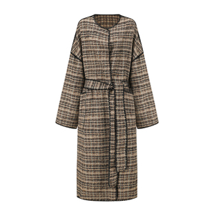 INTO THE EAST 25秋冬绿棕混织格纹牛角扣马甲/混织连帽外套/大衣