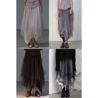 Le蚕丝薄纱半身裙法国手工