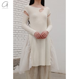 Atelier针织拆分与欧根纱分层珍珠连衣裙羊毛 Tentative 60%OFF