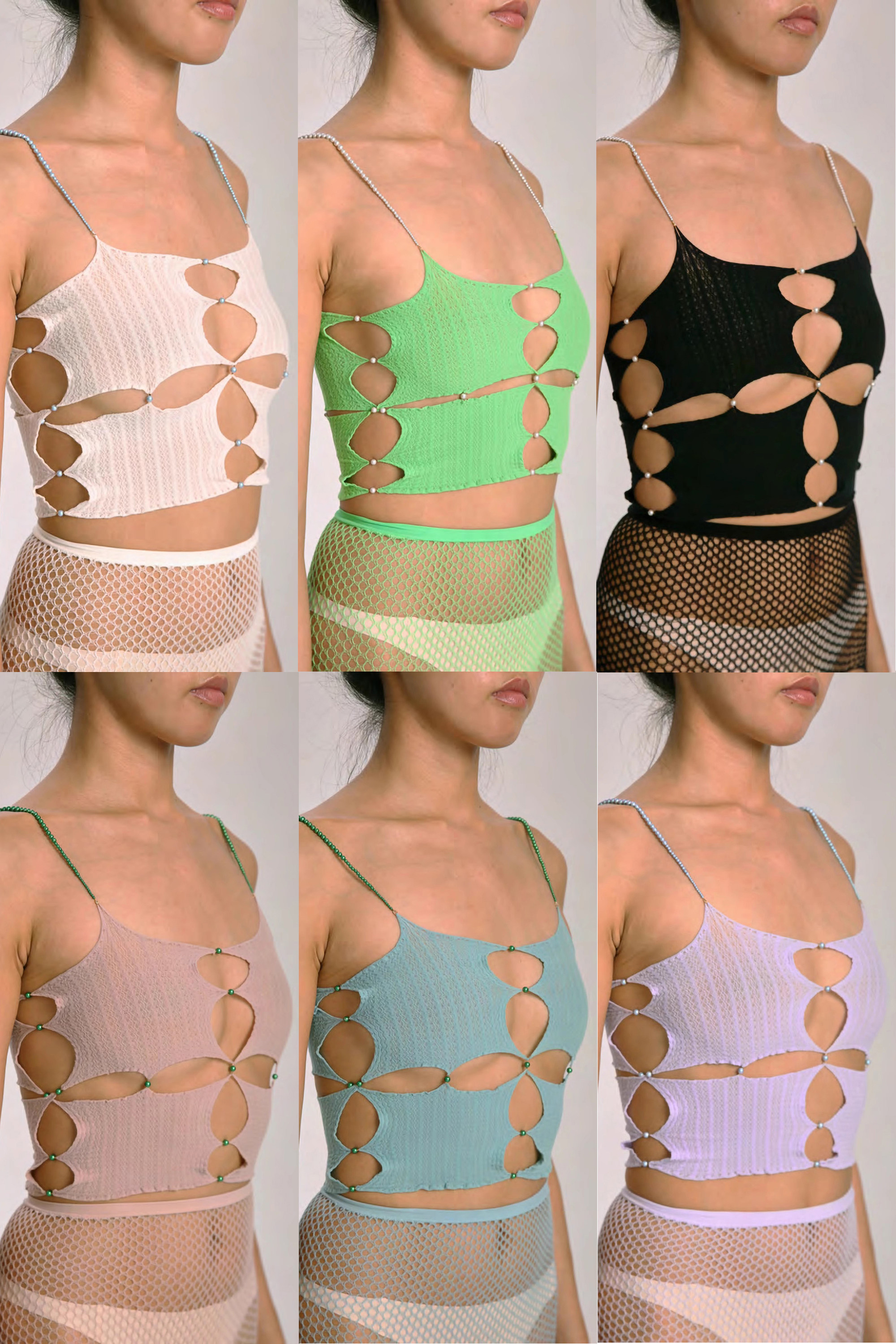 水晶珍珠链中央切口抹胸RuiZhou