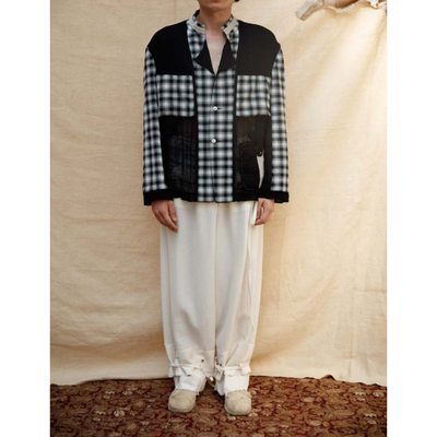 COMMUNS透明网眼对比翻领套衫