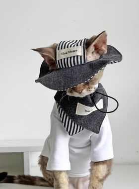 无毛猫宠物造型围兜英短渐层布偶遮阳帽口水巾德文阿比配饰口水兜