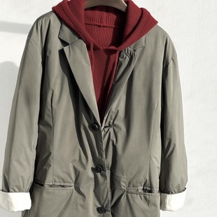 极简忒轻柔蓬但很暖小长款 西服领90白鹅绒服羽绒服外套D527