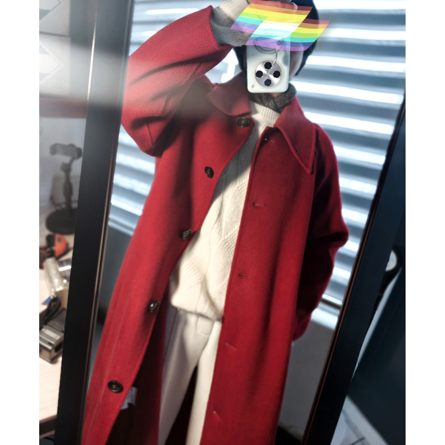 生活中好穿搭美呆了的中国式暗红加厚100山羊绒大衣D531