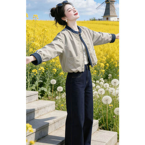独特漂亮牛仔拼接外套女2026秋季新款休闲百搭短款夹克薄款冲锋衣