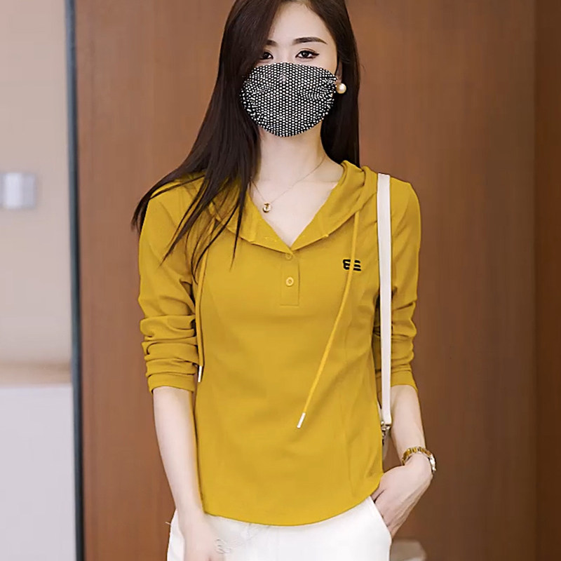 小个子白色长袖连帽卫衣T恤女新款女士时尚短款上衣渐变丁达尔风