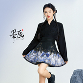 国风T恤小个子汉服套装 原创 半身裙 短款 马面裙女新中式 灵猫 夏季