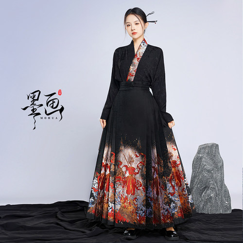墨画[哪吒]原创明制汉服改良衬衣新款仿妆花织金马面裙女日常套装