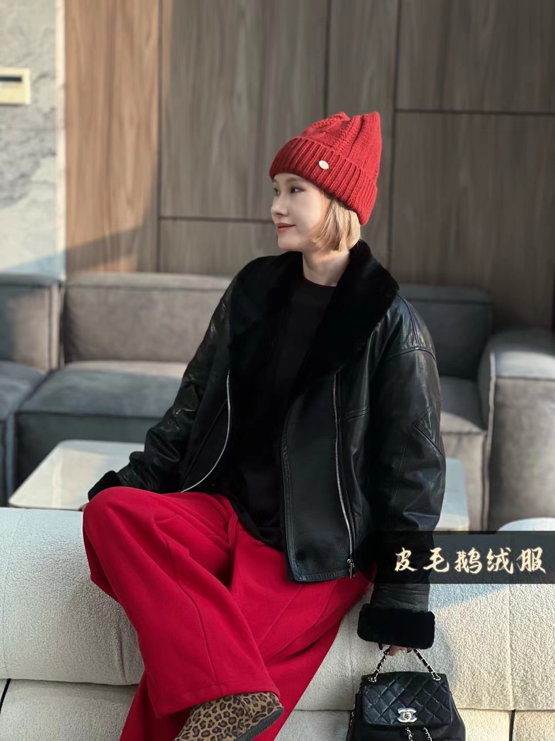 2025新款女装时尚气质百搭显瘦鹅绒皮毛一体外套