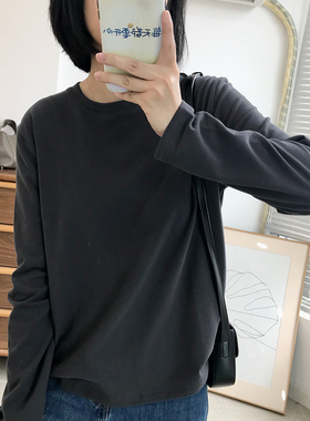 亲肤软糯baby绒长袖T恤女纯色宽松休闲打底T秋冬季百搭圆领上衣