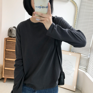 T恤女纯色宽松休闲打底T春季 亲肤软糯baby绒长袖 白色百搭圆领上衣