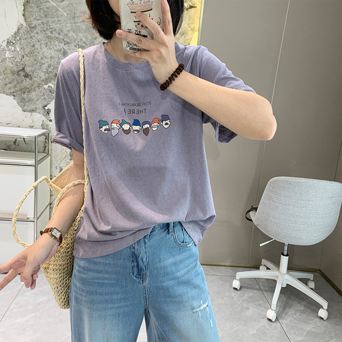 夏季凉感透气宽松卡通短袖T恤女